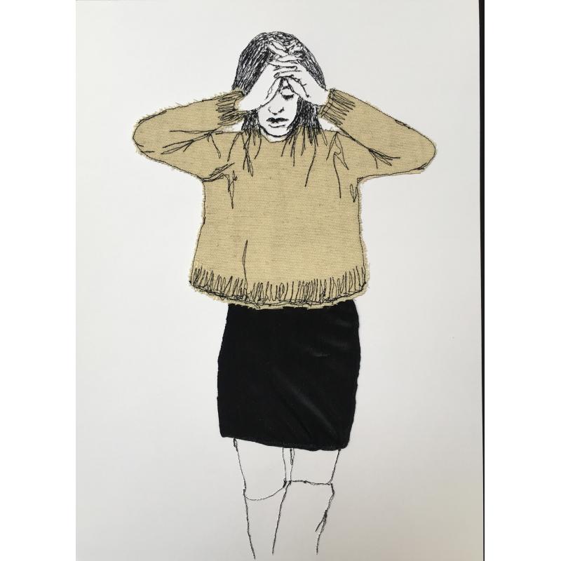 beige knit jumper with PVC black 