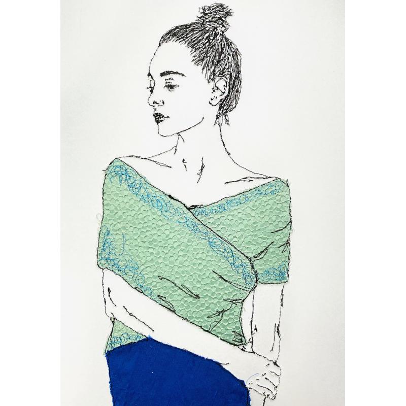 Textured Green and Blue Crossover Dress